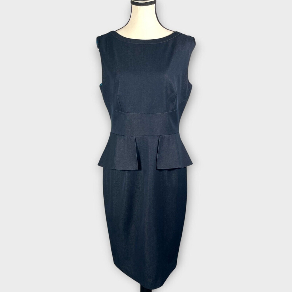 Tahari Navy Sleeveless Peplum Dress